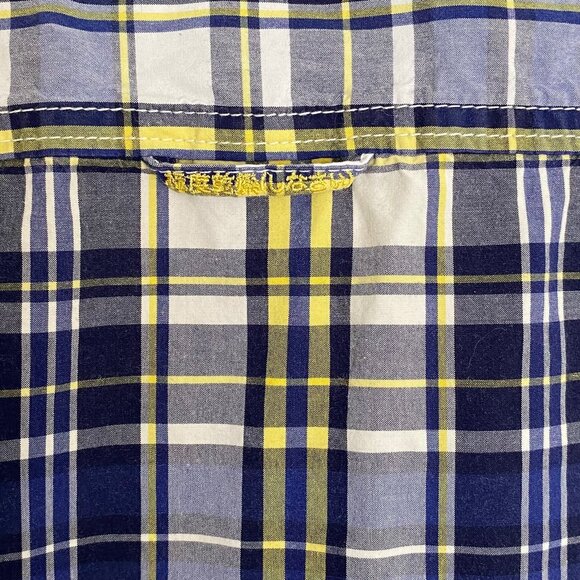 Superdry Mens Short Sleeve Plaid Button-Up Shirt Medium Cotton Blend Blue/Yellow - Picture 8 of 11